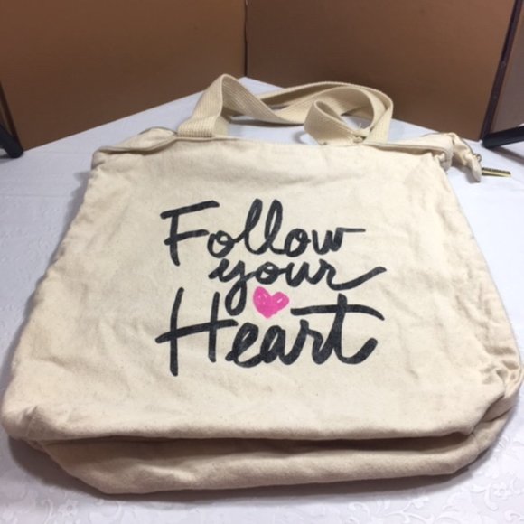 "Follow Your Heart" Canvas Tote Bag 15"x17" - Picture 1 of 9